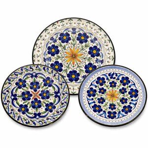 Gerplat Vintage Hand Painted Spanish Plates – Set of 3 | Blue Floral